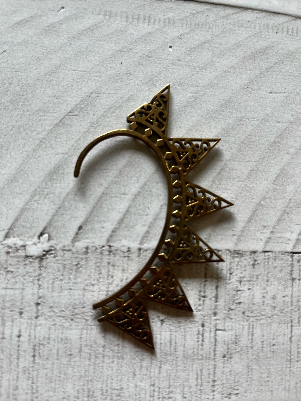 Brass Filigree Spike Crescent Ear Cuff